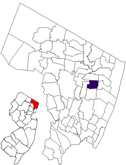 map of New Jersey and Bergen County, showing location of Dumont